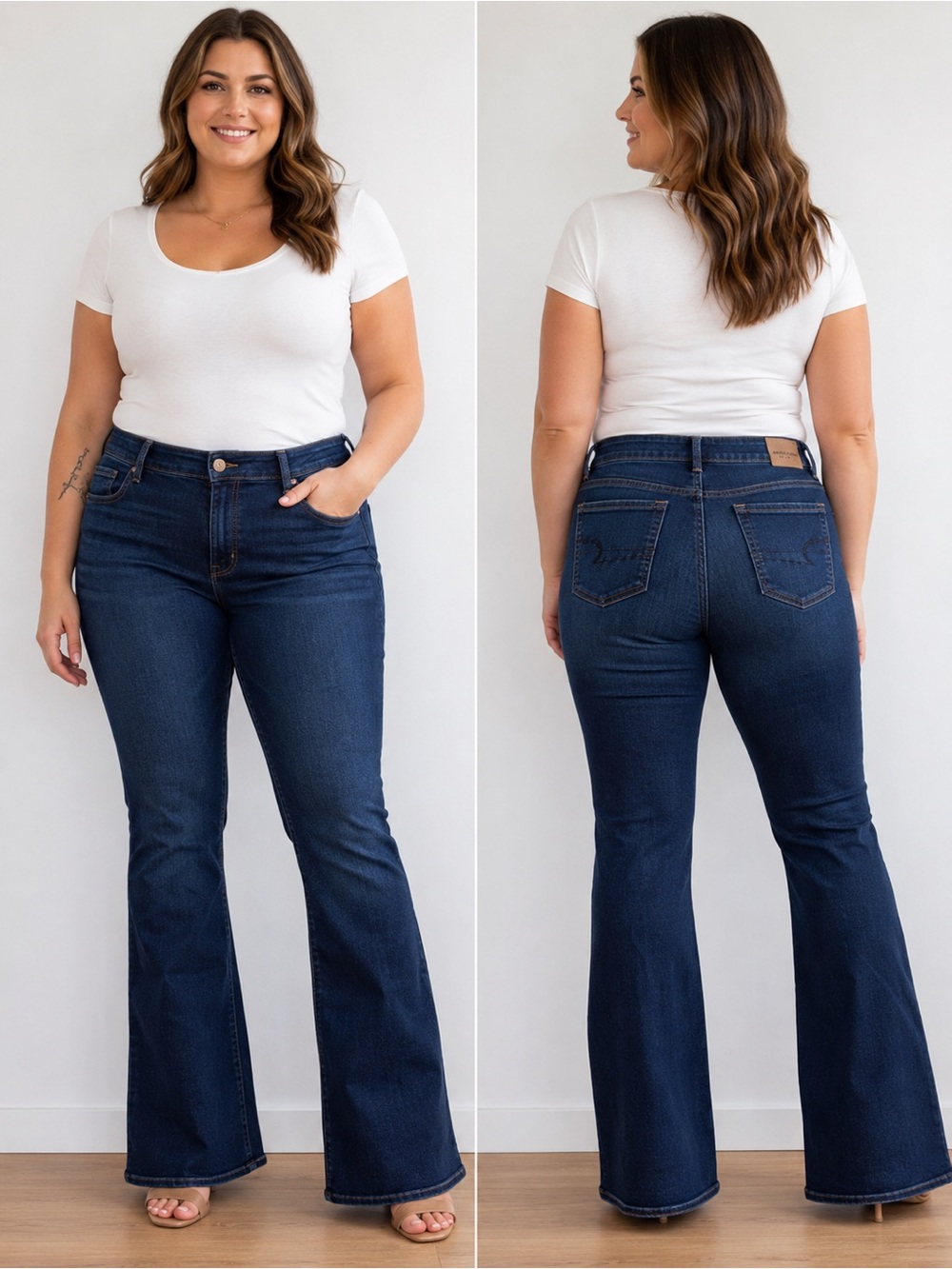 American Eagle Super Stretch Flare Jeans Women’s 14 Short Dark Wash